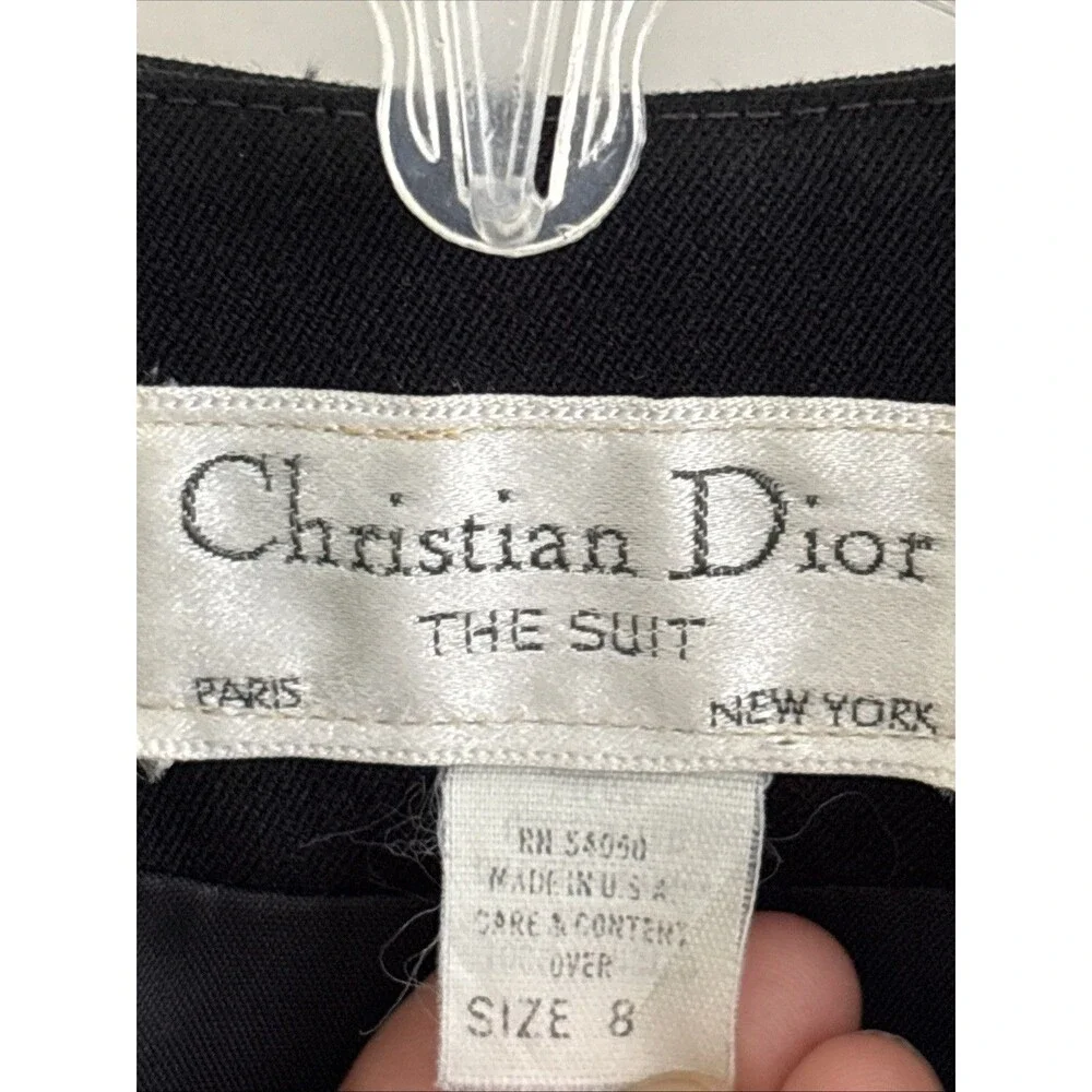 VTG CHRISTIAN DIOR Black Jacket & Skirt Wool Sculptural Blazer Suit Sz 8 Fits S